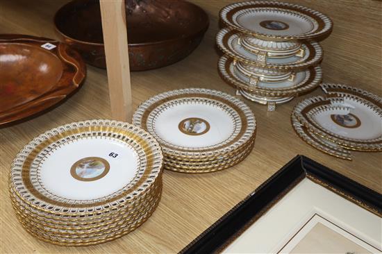 A Minton part dessert service, c.1900, each piece painted with Scottish views